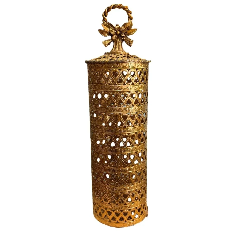 VTG Regency Gold Color Filigree Metal‎ Hairspray Cover Vanity Accessories Case
